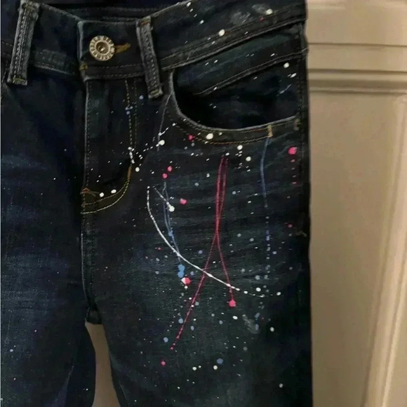 Zara paint splatter dark wash skinny jeans. Girls size 24 perfect condition. - Picture 2 of 13